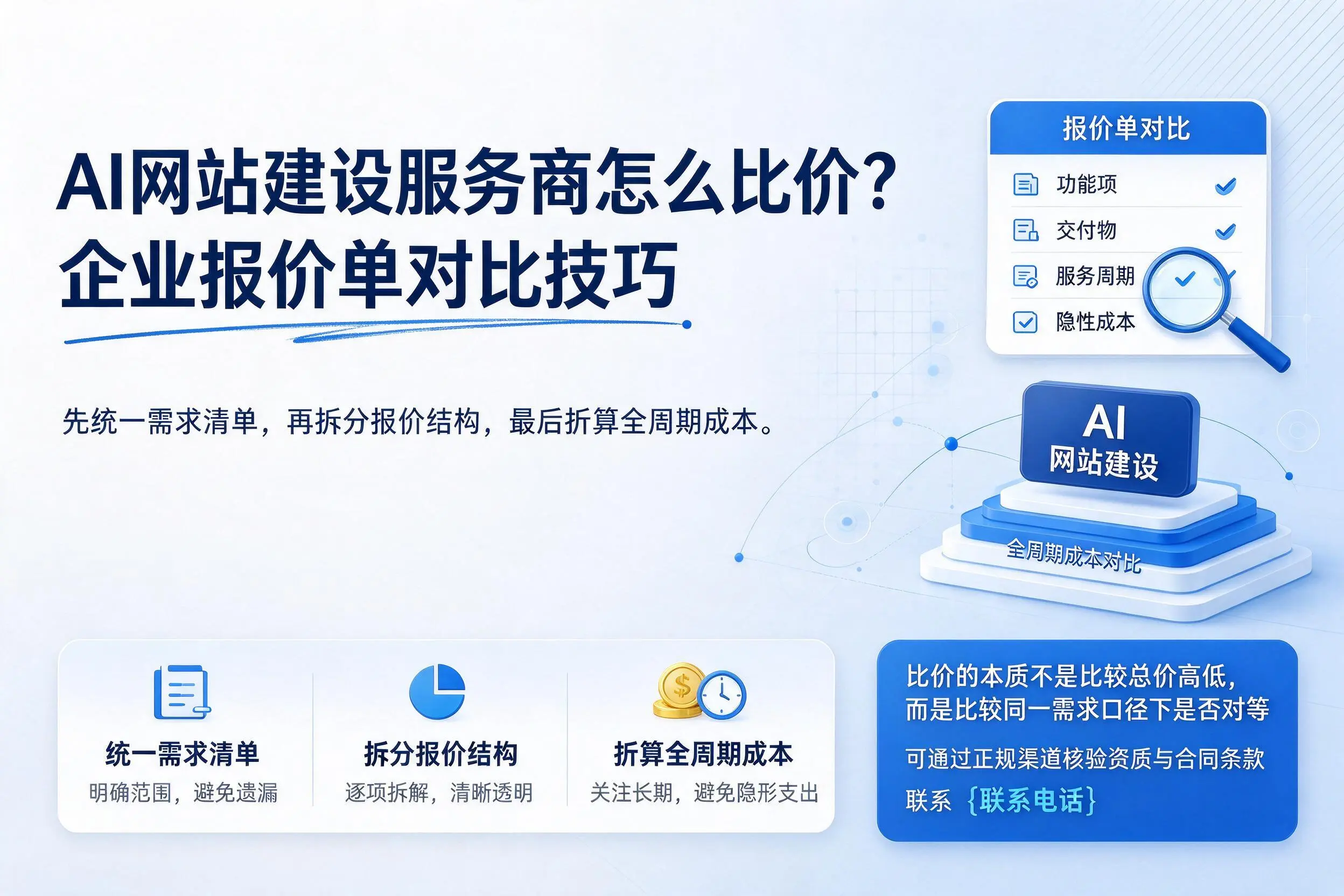 AI网站建设服务商怎么比价？滨州企业报价单对比技巧