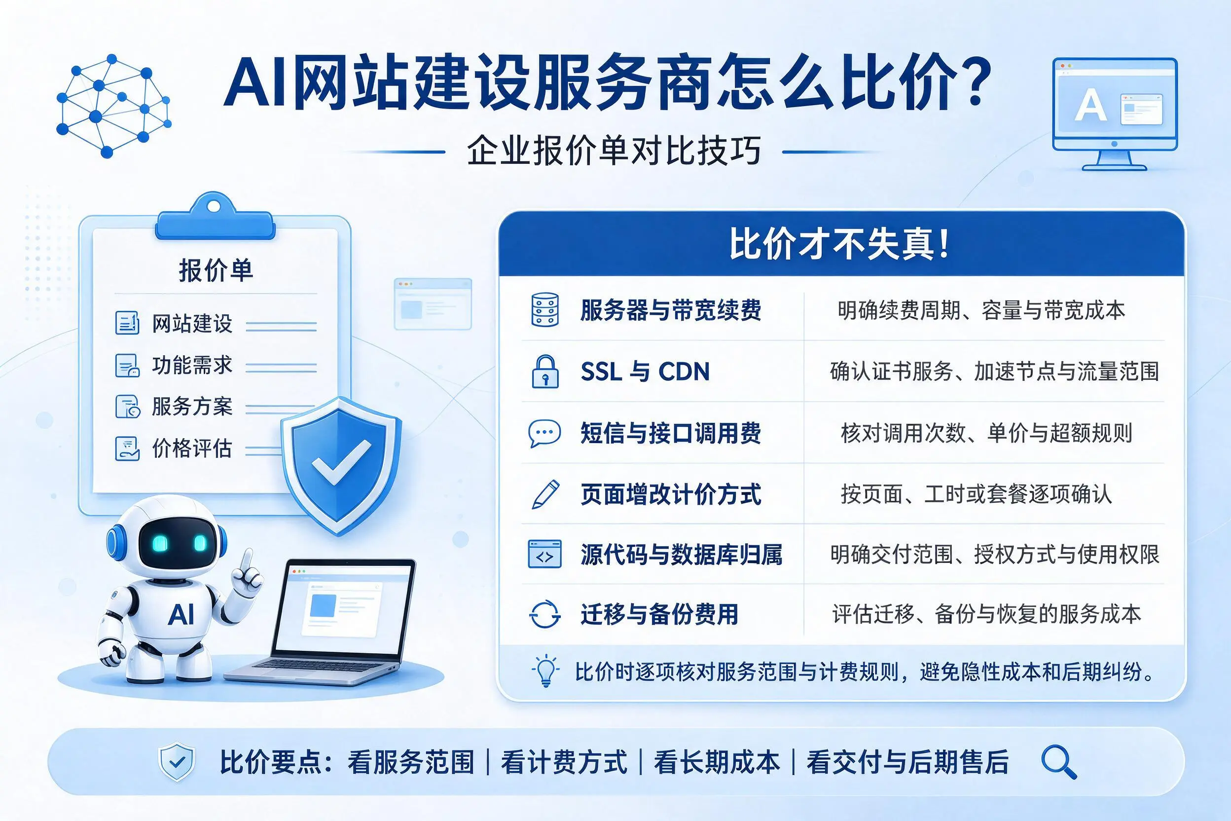 AI网站建设服务商怎么比价？滨州企业报价单对比技巧