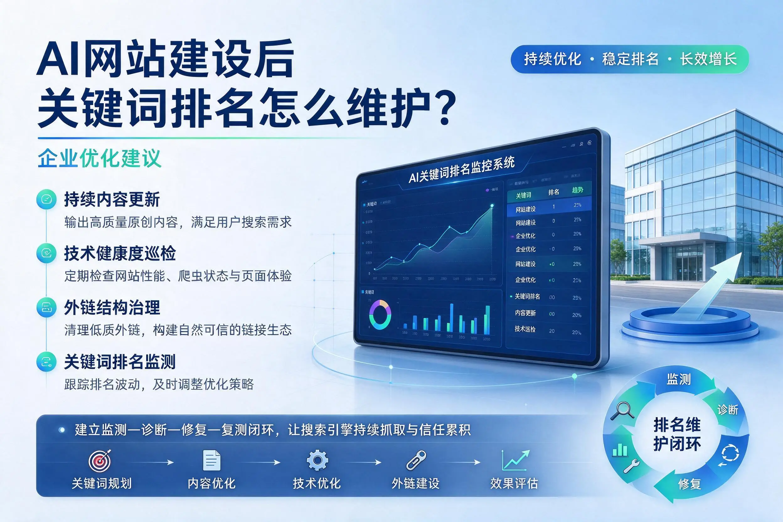AI网站建设后关键词排名怎么维护？滨州企业优化建议